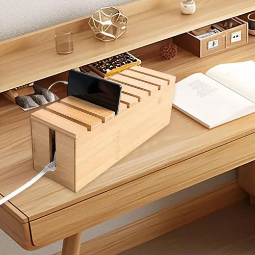 Vista 4 de Wood Cable Management Box Cable Organizer Box Organization Wires Desk Wire Storage Home Dustproof Cables Hider Cord Organizer
