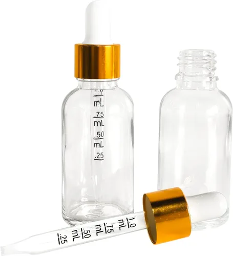 Vista 4 de Paquete de 12 botellas de vidrio con cuentagotas de 1 onza (1.0 fl oz) botellas de vidrio transparente con cuentagotas de vidrio, botellas