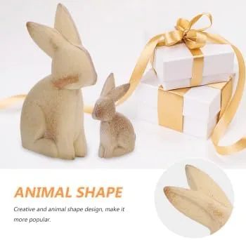 Vista 8 de Wooden Animal Ornaments DIY Painting Set: 2Pcs Ivory Unfinished Bunny Rabbit Figurines for Spring Party Tabletop Decoration and Crafts