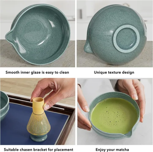 Vista 5 de Juego de batidor de matcha de 7 piezas, kit perfecto de matcha para los amantes del matcha, incluye cuenco de cerámica, batidor de bambú, soporte