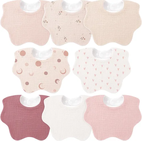 Bearmoss Baby Bibs for Drooling & Teething 8 Pack Muslin Cotton Soft Absorbent Adjustable Unisex Bibs Boys Girls 0-36 Months