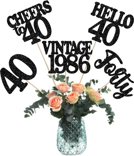 Vista 52 de 15 piezas de centro de mesa de feliz cumpleaños número 10 palos de diez dígitos dobles vintage 2015 centros de mesa de flores palos saludos a 10