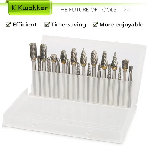 Vista 7 de Juego de 20 rebabas de carburo de tungsteno de vástago de 1/8, lima de diamante HRA85, kit de accesorios de herramienta rotativa, accesorios