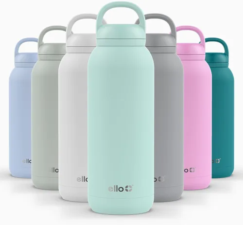 Vista 43 de Ello Cooper Twist - Botella de agua de acero inoxidable de 32 onzas con tapa para beber A prueba de fugas Doble pared y aislada al vacío Asa
