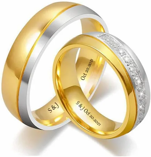 Vista 10 de Personalized Matching Promise Rings for Couples Stainless Steel Gold Wedding Ring Set for Him and Her Tungsten Custom Engraved Couple Rings with