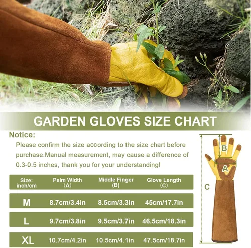 Guantes largos de jardinería para mujeres, a prueba de espinas, guantes de cuero de vaquilla para poda de rosas, para cactus, rosas y moras