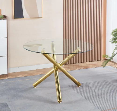 Vista 48 de Mesa de comedor redonda de 36 pulgadas para 4, mesa de comedor de vidrio templado de 0.39 pulgadas, mesa de comedor pequeña con base de acero