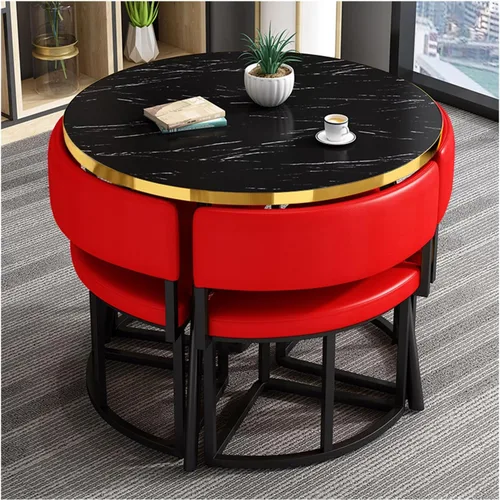 Vista 8 de Juegos de cocina y comedor, juego de mesa de sala de conferencias de oficina pequeña con 4 sillas, combinación moderna de mesa de comedor y silla