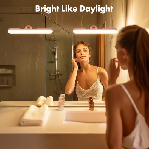 Vista 2 de Juego de 2 luces inalámbricas de maquillaje para espejo, barra de luz LED recargable para espejo de baño con 3 CCT regulables, luz inalámbrica