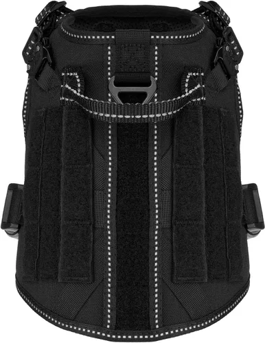 Vista 3 de ICEFANG - Arnés táctico para perros, talla S, con 2 hebillas de metal, chaleco para transportar carga, ligero y modular (MOLLE) con mango, clip