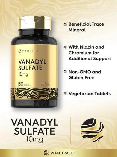 Vista 4 de Carlyle Sulfato de vanadilo 10 mg 180 cápsulas de tabletas con picolinato de cromo Vegetariano, sin OMG, suplemento sin gluten