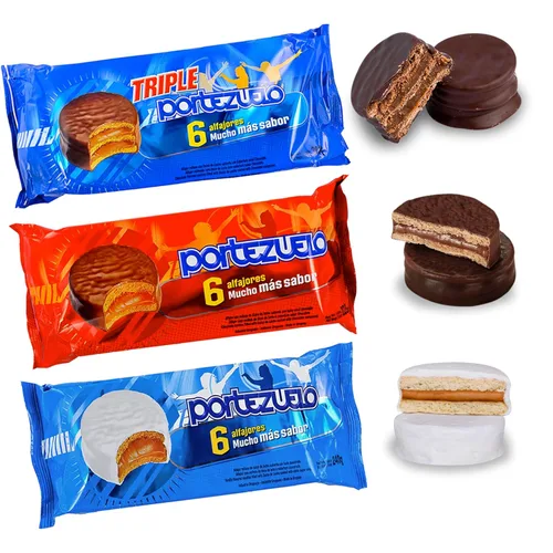 Vista 2 de Portezuelo Alfajor Variedad 3 Pack – Chocolate, Triple Chocolate & Nieve