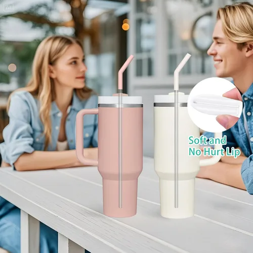 Vista 6 de HEYSKAY 3 popotes de repuesto reutilizables para vaso Stanley de 40 onzas, 30 onzas, popotes de repuesto de metal con puntas de silicona y cepillos