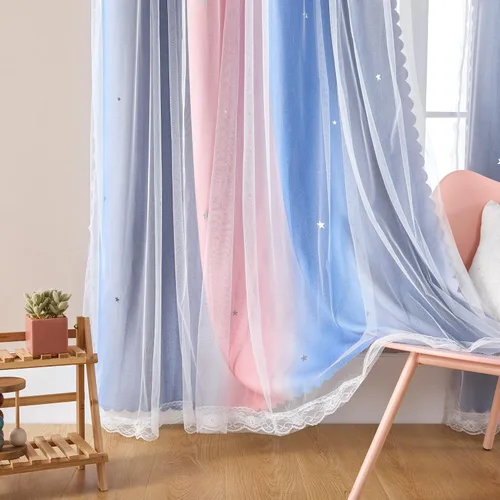 Vista 32 de XiDi Cortinas rosas y grises para dormitorio de niñas, calcomanías de pared de unicornio, cortina verde, cortinas de oscurecimiento de habitación