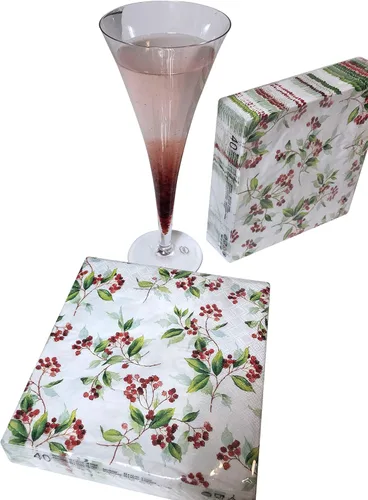 Vista 4 de Servilletas de acebo de 13 x 13 pulgadas, servilletas de Navidad para Decoupage, servilletas de papel de Navidad, servilletas de papel desechables