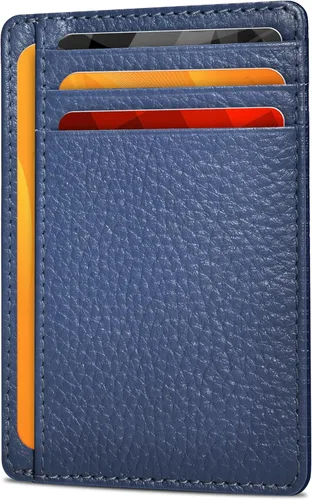 Vista 26 de Cartera de cuero Oak Leathers delgada y minimalista con bloqueo RFID para hombres y mujeres con bolsillo frontal, Coñac, Pequeña