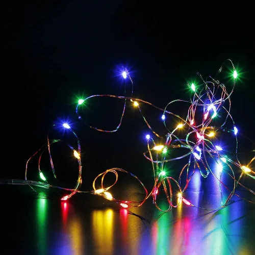 Vista 3 de CYLAPEX Paquete de 12 guirnaldas de luces multicolor que funcionan con pilas, luces de luciérnaga micro LED estrelladas en alambre de cobre plateado
