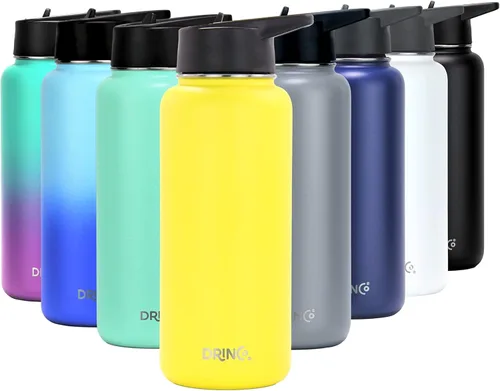 Vista 31 de Drinco - Botella de agua de acero inoxidable con boquilla, tapa aislada al vacío, botella de agua de doble pared, de boca ancha