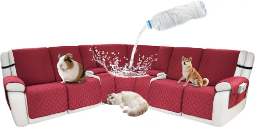 Vista 129 de Fundas impermeables para sofá reclinable seccional en forma de L, 7 piezas, antideslizantes, lavables, juego de fundas reclinables para mascotas