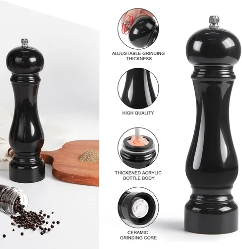Vista 2 de LHS Molinillo de pimienta, molinillo de sal, molinillo de pimienta arcílica con núcleo de molienda de cerámica ajustable (8 pulgadas, negro)
