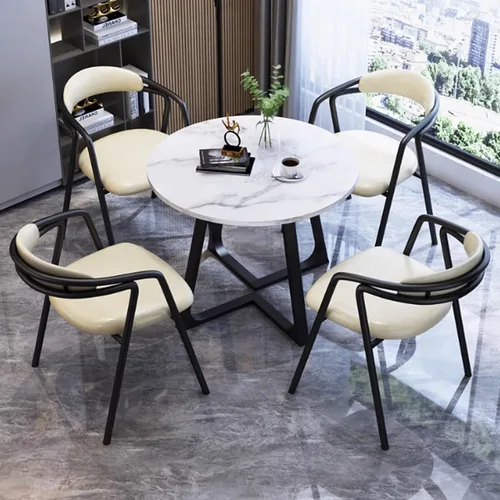 Vista 11 de YVYKFZD Juego de mesa redonda de comedor para cocina, sala de recepción de oficina, combinación de mesa y sillas de club, mesa de centro simple