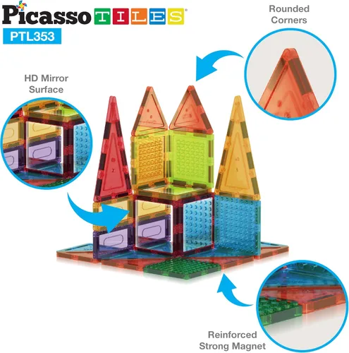 Vista 6 de PicassoTiles Estuche portátil de transporte de juguetes + 353 piezas de azulejos magnéticos, bloques de construcción de bloques de construcción