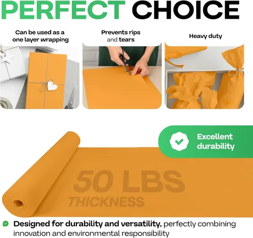 Vista 98 de Rollo de papel kraft amarillo de 36" x 1200" (100 pies) con cortador - Papel de regalo hecho en EE. UU. para embalaje, mudanza, envío
