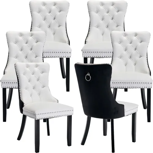 Vista 163 de ODUSE-DAILY - Juego de 2 sillas de cocina y comedor de terciopelo beige, con capitoné, tapizadas en terciopelo, estructura de madera maciza