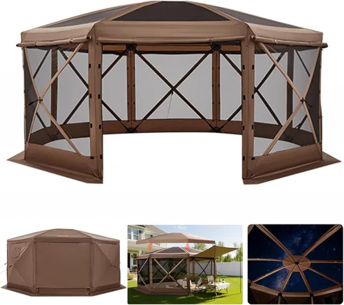 Vista 16 de Vevor Tienda de campaña desplegable con mosquitero, toldo de 4 lados, refugio solar, 4 paños para viento extraíbles para privacidad, ventanas