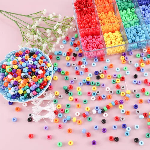 Vista 5 de Kit de Cuentas Pony de 3277+ piezas, 24 Colores Arcoíris, Cuentas Pony de Plástico, Cuentas de Corazón, Cuerda Elástica, Cuenta Kandi para Trenzas