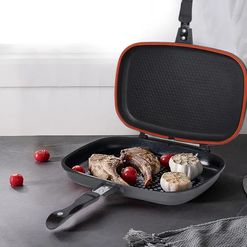 Vista 3 de Sartén abatible de doble cara para parrilla, utensilios de cocina, utensilios de cocina, sartén antiadherente, sartén de doble cara para uso