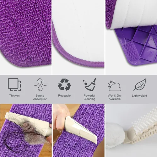 Vista 4 de Mopa con aerosol para limpieza de suelos - SEVENMAX Mopa de microfibra con botella recargable de 550ML, 3 almohadillas lavables, mopa plana para uso