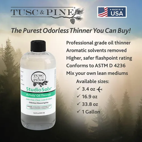 Vista 3 de Tusc & Pine StudioSolv Spirits minerales inodoros 16.9 oz (16.9 fl oz) - Disolvente espiritual purificado sin olor para aceites adelgazantes