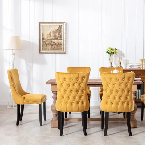 Vista 31 de ODUSE-DAILY - Juego de 2 sillas de cocina y comedor de terciopelo beige, con capitoné, tapizadas en terciopelo, estructura de madera maciza