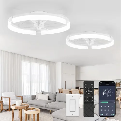 Vista 17 de LEDIARY Ventiladores de techo de bajo perfil de 19.7 pulgadas con luces y control remoto, 6 velocidades, 3 CCT, reversible, regulable, ventilador