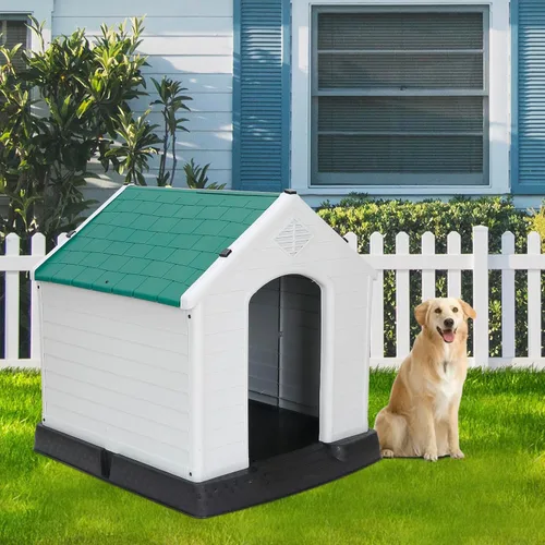 ZENY Casa de plástico para perros – Perrera impermeable con rejillas de ventilación y suelo elevado para todo tipo de clima para interiores y