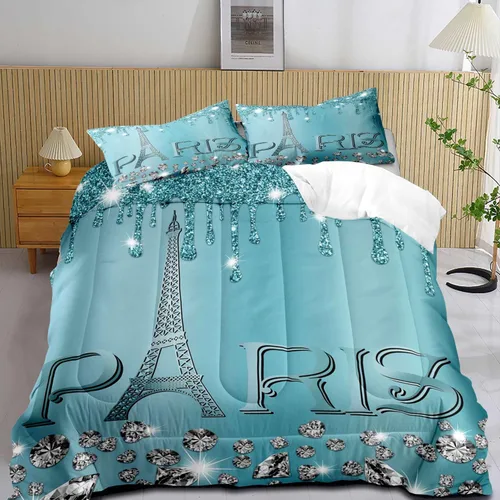 LUVIVIHOME Juego de edredón de París de 2 piezas, tamaño individual, juego de ropa de cama de la Torre Eiffel francesa, juego de ropa de cama de la