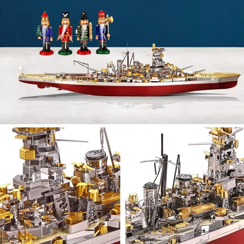 Vista 3 de Piececool Rompecabezas 3D para adultos, kit de modelo de acorazado de metal, buque de guerra Kongou modelos de metal 3D, kits de construcción