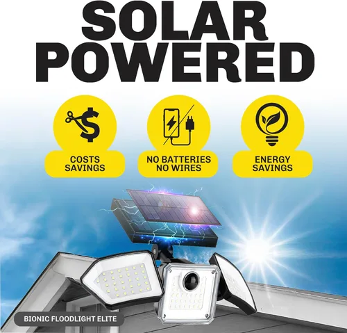 Vista 2 de Bionic - Luz de inundación de 2 unidades, luces solares impermeables para exteriores, ultra brillantes, 89 LED, 3 cabezales de sensor de movimiento