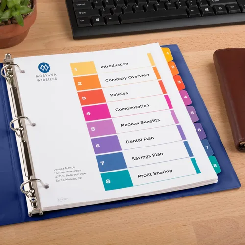Vista 7 de Avery Extra-Wide 8 Tab Dividers for 3 Ring Binders, Customizable Table of Contents, Multicolor Tabs, 1 Set (11163)