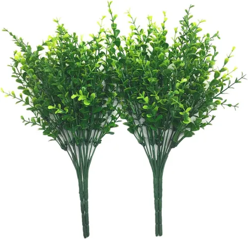 Vista 27 de CATTREE Arbustos artificiales, plantas de plástico, hierba de bambú, arbustos verdes falsos, hojas verdes, bodas, interiores, exteriores, hogar