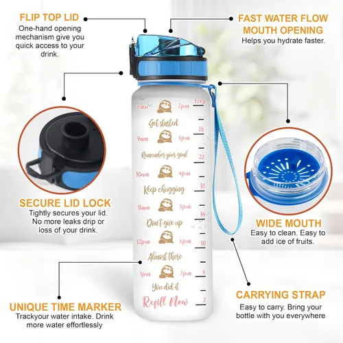 Vista 24 de Hyturtle Botella de agua motivacional personalizada con texto en inglés "I Just Freaking Love Sloths" de 32 onzas, botella de agua con seguimiento