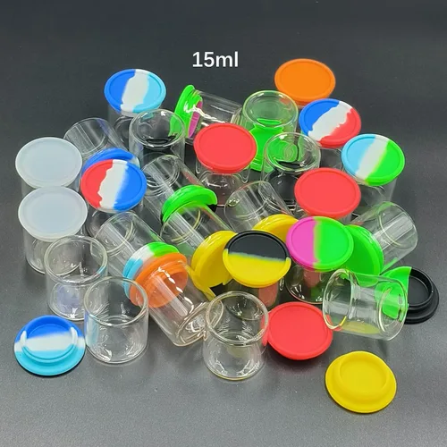 Vista 3 de 0.2 fl oz 0.5 fl oz Contenedor de cera de vidrio hermético concentrado tarro antiadherente con tapa de silicona y herramienta de tallado (23PCS)