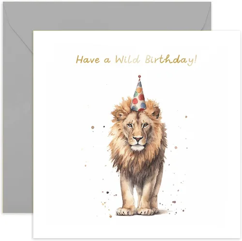 Old English Co. - Tarjeta de cumpleaños de león salvaje para ella, divertida tarjeta de cumpleaños para mamá, papá, hija, hijo, tarjeta de