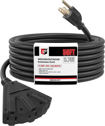 Vista 14 de EP - Cable de extensión para exteriores de 6 pies, 16/3 SJTW, 3 tomas de Negro