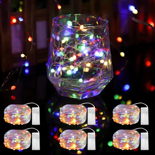 Vista 5 de 6 Piezas Luces de Hadas a Batería, Luces Centelleantes para Decoración de Árbol de Navidad, Luces de Cadena de 10 pies con 30 LEDs, Modos de Luz