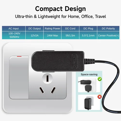 Vista 4 de Adaptador CA/CC de 12 V 2 A con certificación UL, fuente de alimentación de 12 voltios 2 amperios 24 W con 10 puntas para tiras de luces LED