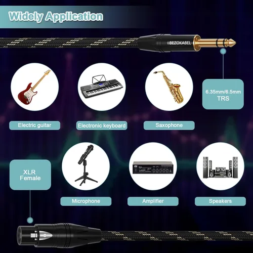 Vista 2 de Adaptador XLR equilibrado hembra a TRS de 1/4 pulgada (6.35mm), cable de micrófono de 6 pies
