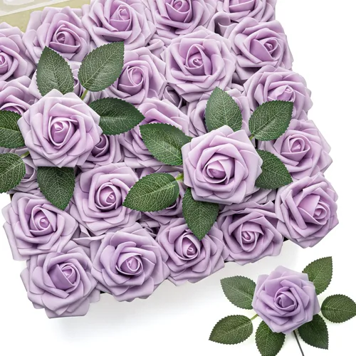 Vista 13 de Mocoosy - 50 unidades de rosas artificiales negras, rosas falsas para decoraciones, rosas de espuma de tacto real a granel con tallos para ramos
