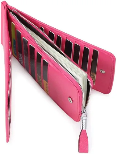 Vista 4 de Huztencor cartera de cuero con bolsillo para tarjeta de crédito bloqueo RFID, billetera, funda para tarjetas para mujer